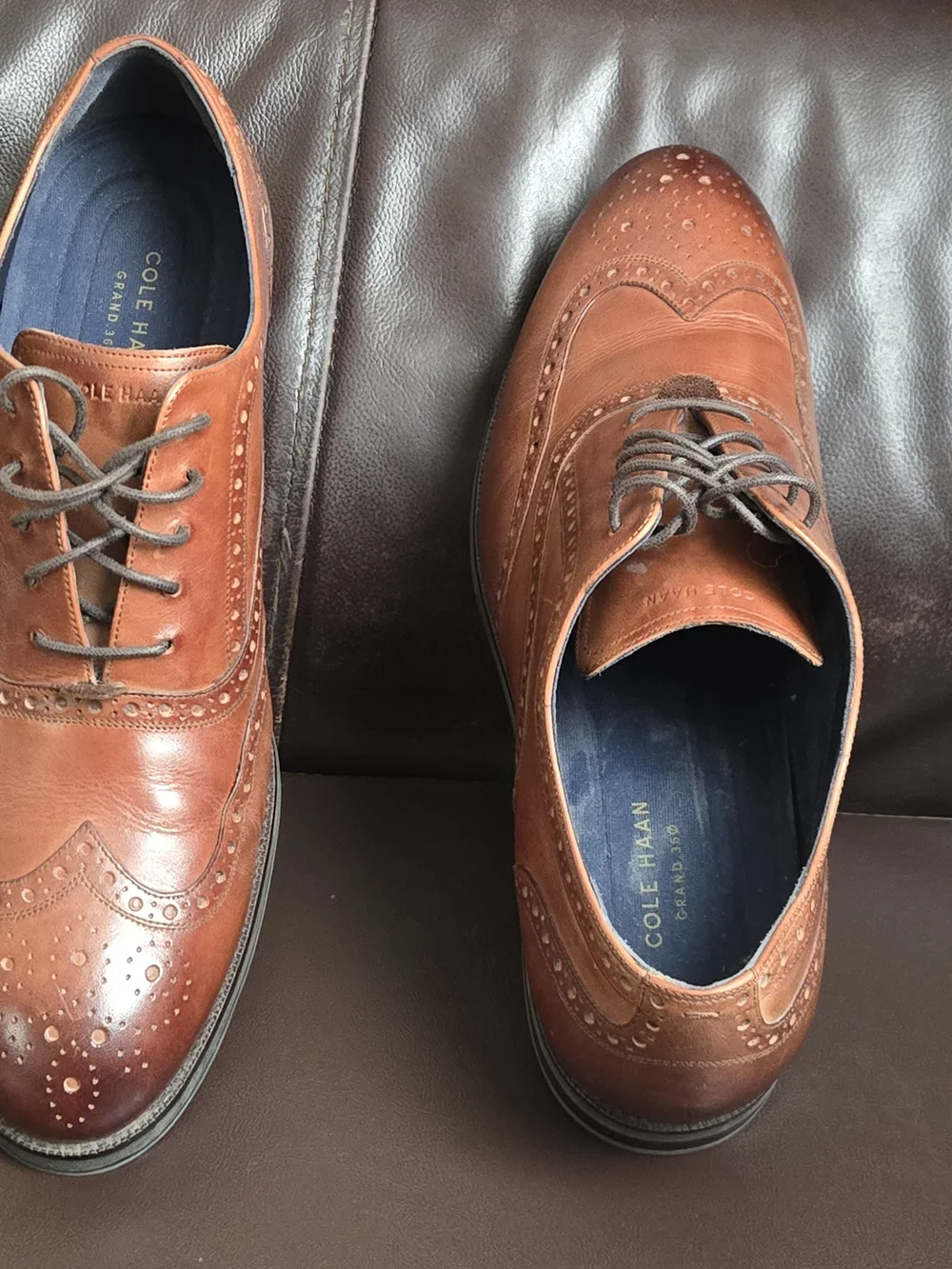 Cole Haan Cognac Brown Leather Wingtip Oxfords